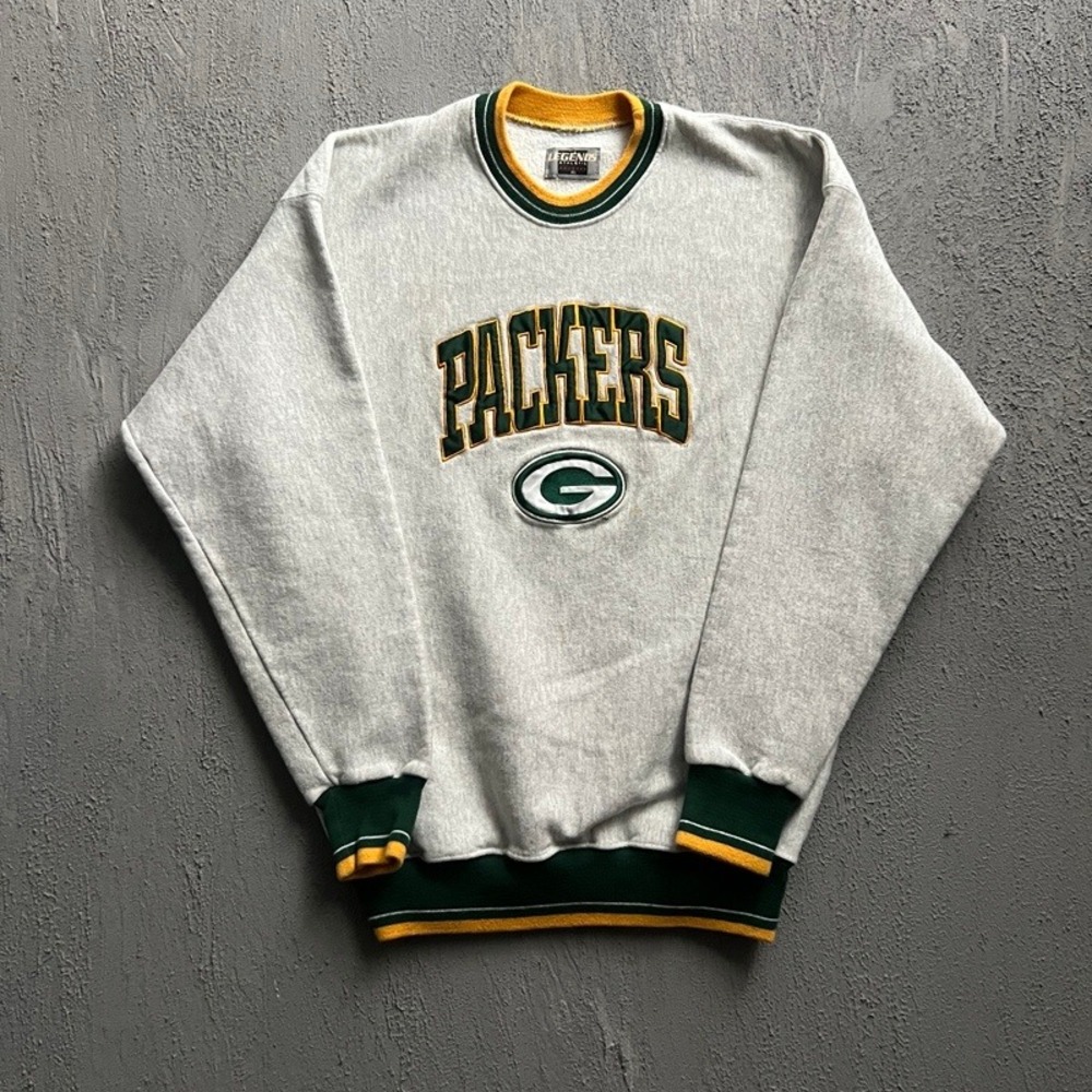 Vintage Green Bay Packers XL Grey 1990s Embroidered Crewneck
